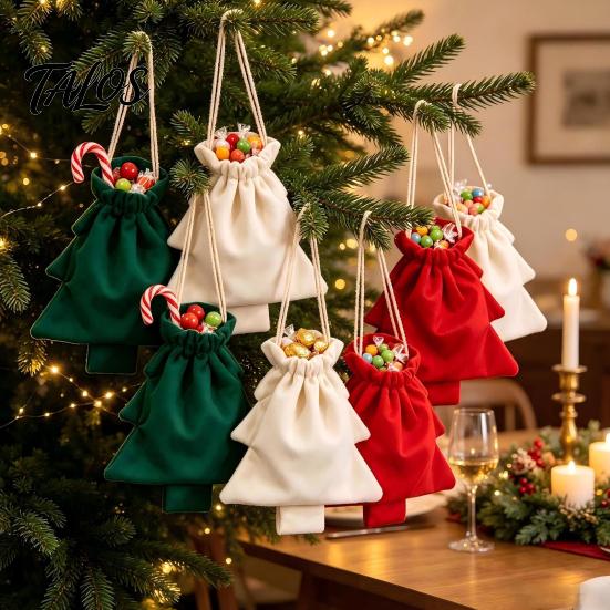 Christmas Gift Bags Tree Drawstring Presents Bag, Reusable Plush Wrapping Pouch, Party Supplies Shaped Holiday Favors Bag for Candy, Goody,
