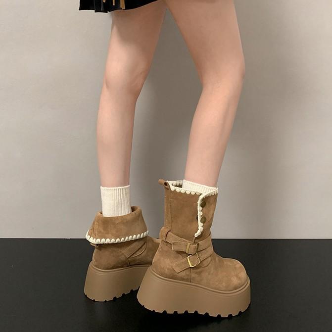 White British style thin thick-soled Martin boots women's 2025 new autumn small man height increase snow short boots