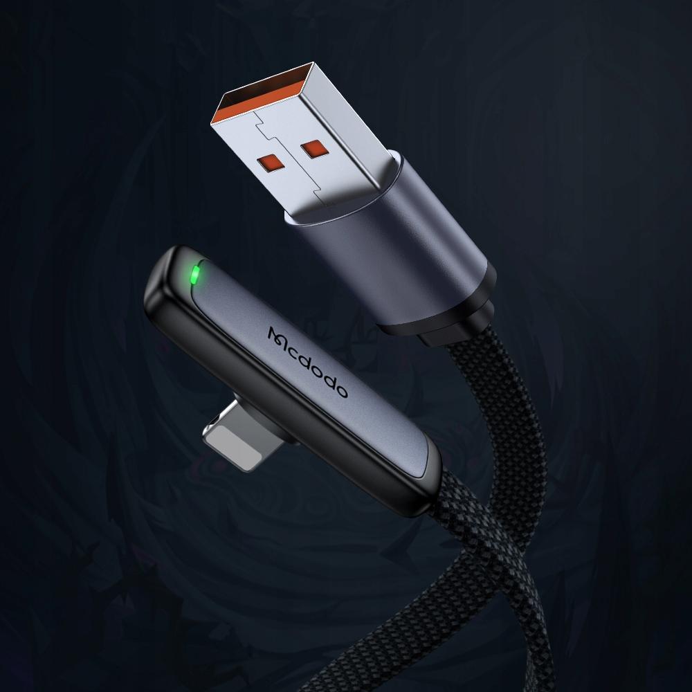 Mcdodo Angle Usb Lightning Flat Cable 36W For Iphone 12 13 14 Black 1M