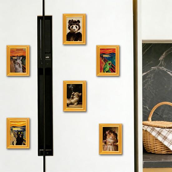 Animal Photo Frame Refrigerator Magnet 3D Wooden Vintage Frame Decorative Fridge Magnet Home Office Whiteboard Locker Decor