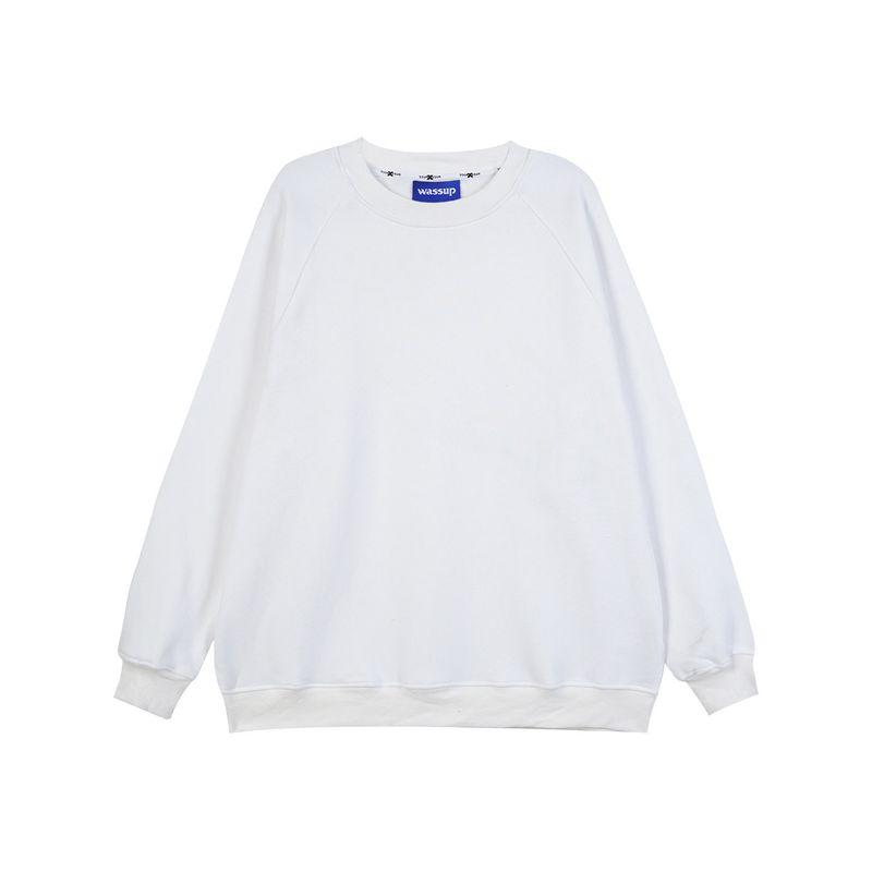 Wassup Co-Branded Trendy Brand Letter Heavy Solid Color Raglan Sleeve Crew Neck American-Style Sweatshirt Autumn and Winter Fleece-Lined Top