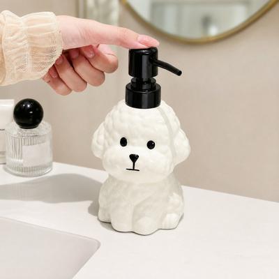 Plastik Pompalı 400ML Seramik Köpek Sabunluk, Köpek Şeklinde Doldurulabilir Sıvı El Sabunu Kabı, Banyo İçin Boş Duş Jeli Losyon Şişesi