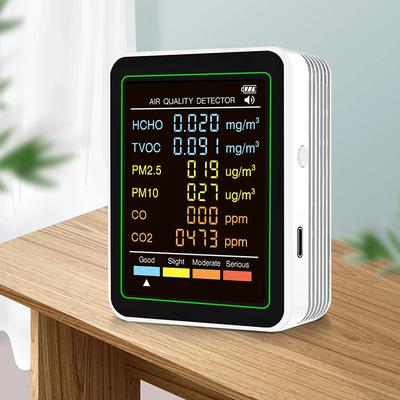 6-in-1 Air Quality Monitor Real-Time TVOC CO2 CO Detector Portable Temperature Humidity Detector for Office School & Hotel