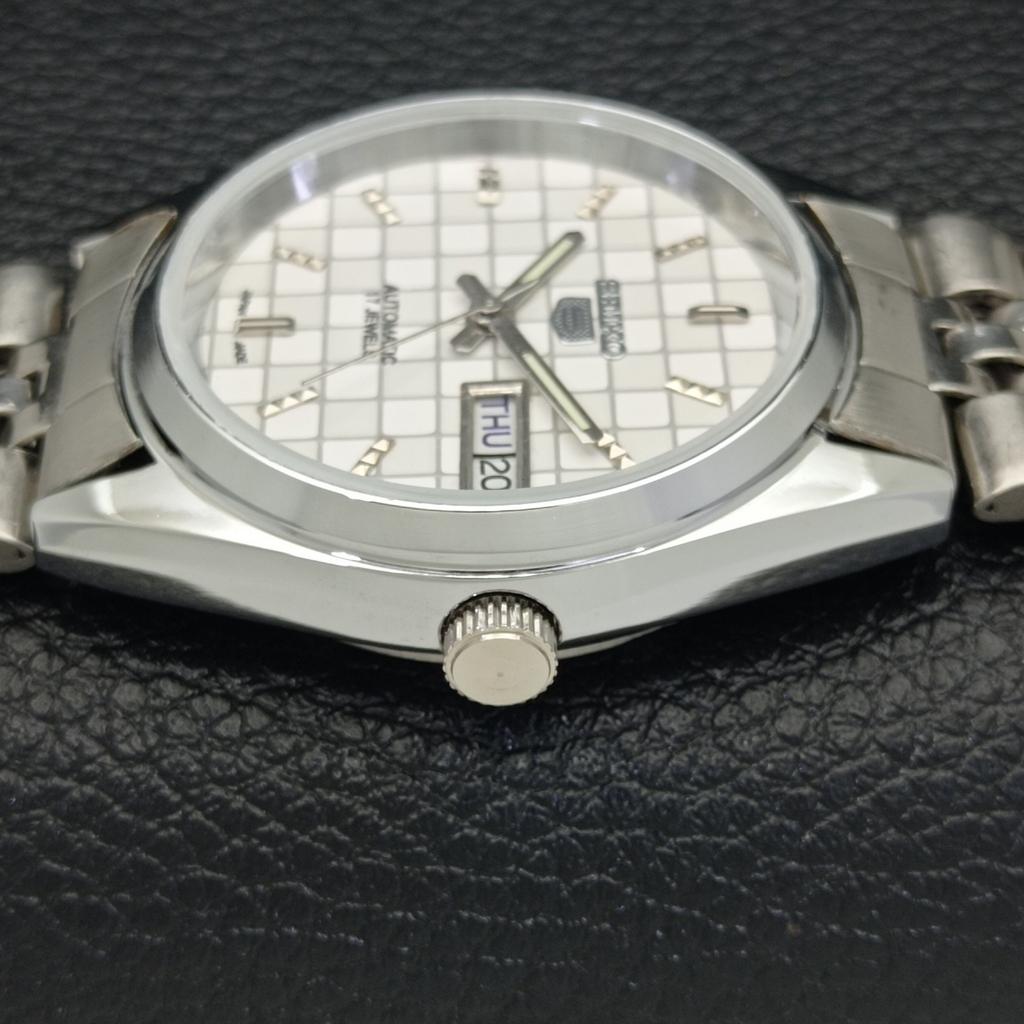 REFURBISHED SEIKO 5 AUTOMATIC MENS WATCH JAPAN MADE WHITE DIAL CUSTOM A440098-2 QV90-a440098