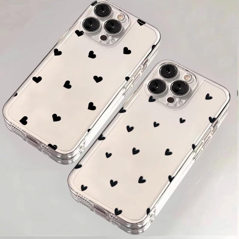 Black Small Love Phone Case For Samsung Galaxy S25 S23 S24 S22 Ultra Plus Soft Transparent Cover For Galaxy S24+ S23+ S25+ Shell