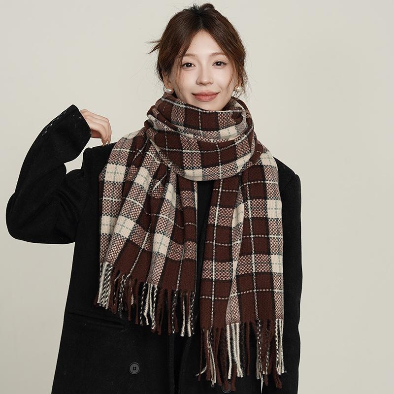 2026 New Woven Field Grid Scarf Imitation Cashmere Fringed Shawl Autumn and Winter Advanced Sense Thickened Scarf