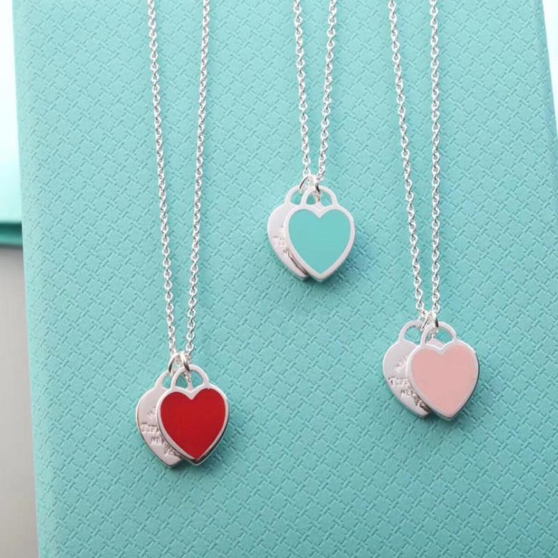 Classic Green Red Enamel Double Heart 