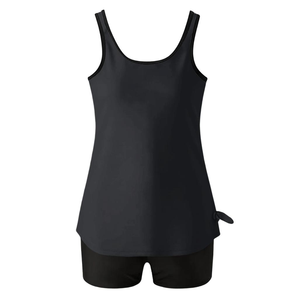 Zweiteiliges Tankini-Badeanzug-Set für Damen mit ärmellosem, locker sitzendem Oberteil und Badeshorts für bequeme Bademode