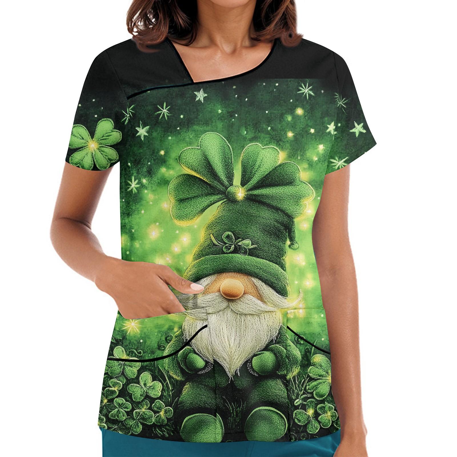 

Женская рабочая одежда с принтом, покатый воротник и двухслойные карманы, базовый верхний пуловер L армия зеленый