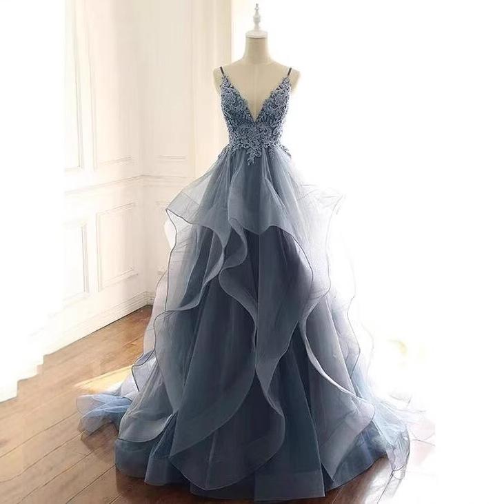 Bel Canto Solo Performance Suit Student Art Test Dress Mori Host Evening Dress High-end Light Luxury Niche Blue