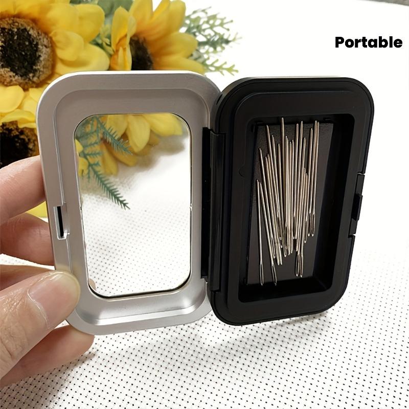 1Pc Black Magnetic Sewing Needle Storage Box, Durable Stainless Steel Case with Clear Window, Organizer for Craft Supplies