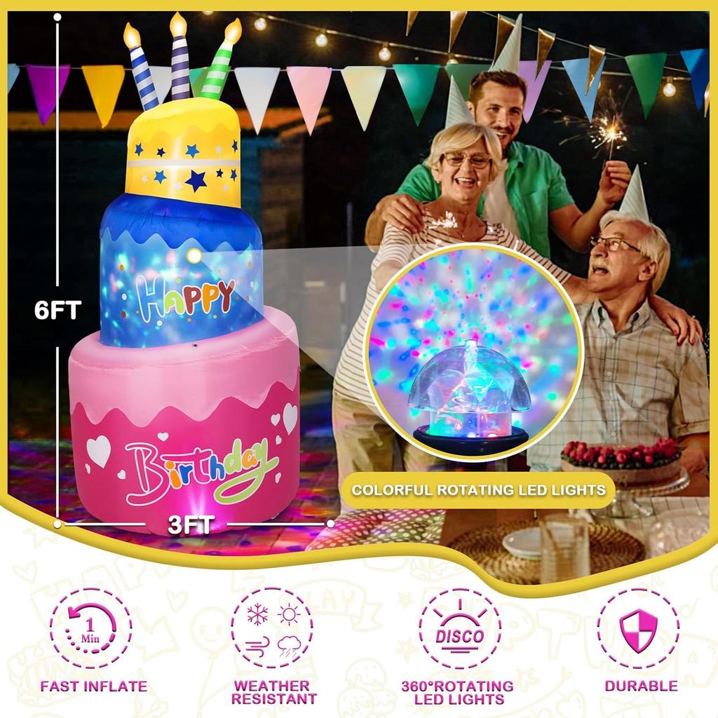 Torta gonfiabile di Buon Compleanno da 1.8M/6FT con Candeline Giocattoli Gonfiabili per Festa di Compleanno Decorazione per Giardino Interno Esterno