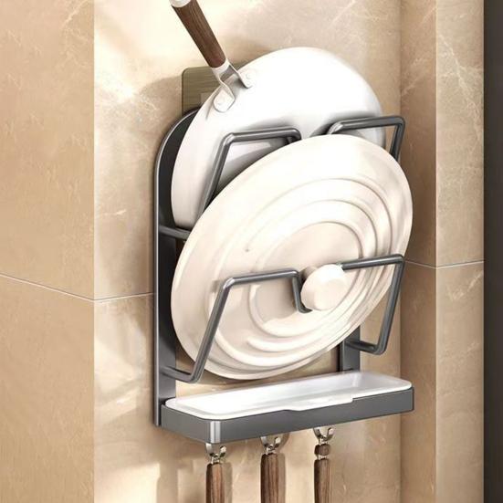 Wall-Mounted Pot Lid Holder Kitchen Pot Lid Storage Rack Punch-Free Pot Lid Organizer with Removable Drip