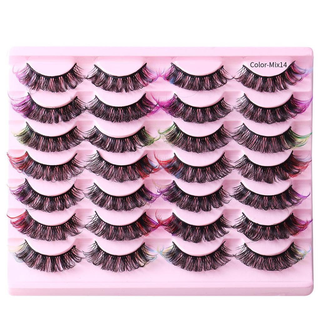Pack of 7 Pairs: Cross-border Dense & Natural Curly Eyelashes with Colored Ends