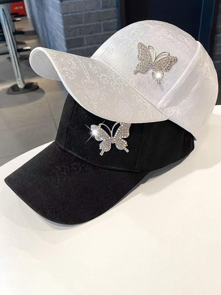 Diamond Metal Butterfly Baseball Cap, Women's Summer Sun Protection Hat, Fashionable Ducktongue Sun Hat