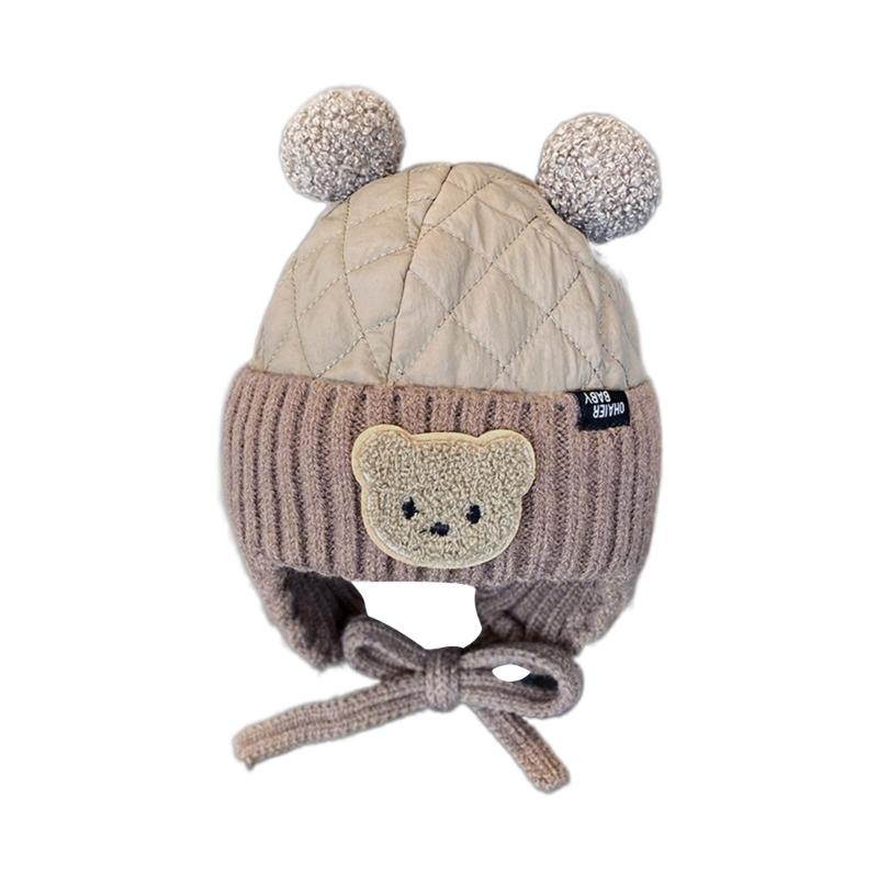 Soft Beanie with Bear Pattern & Ear for Infants Stylish Winter Hat Warm & Comfortable Cap for 3-10 Years Boys Girls
