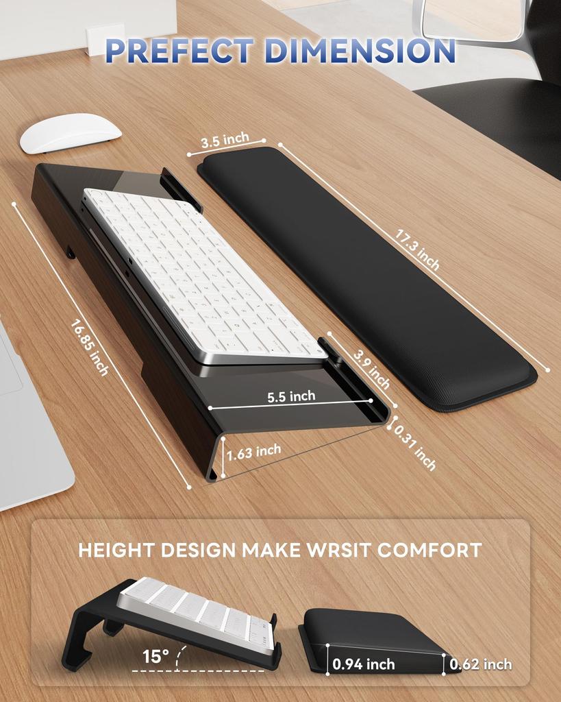 Laborio Keyboard Stand and Wrist Rest Ergonomic Stress Wrist Pain Perfect for Gaming and Office Set, Design, Relief, Relief, (Black)