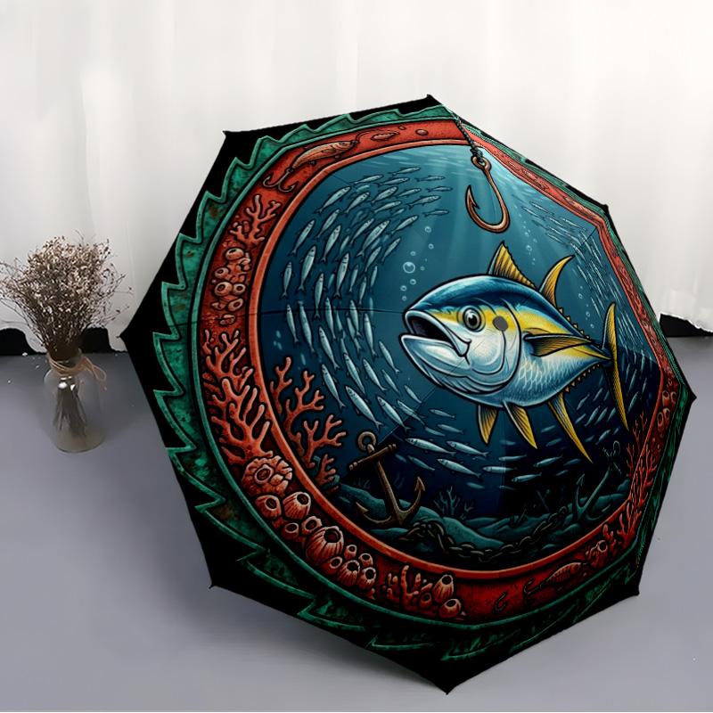 Ocean Emblem pattern umbrella, portable and foldable design, 8 ribs, a casual accessory for Halloween, Christmas, and birthday gifts.