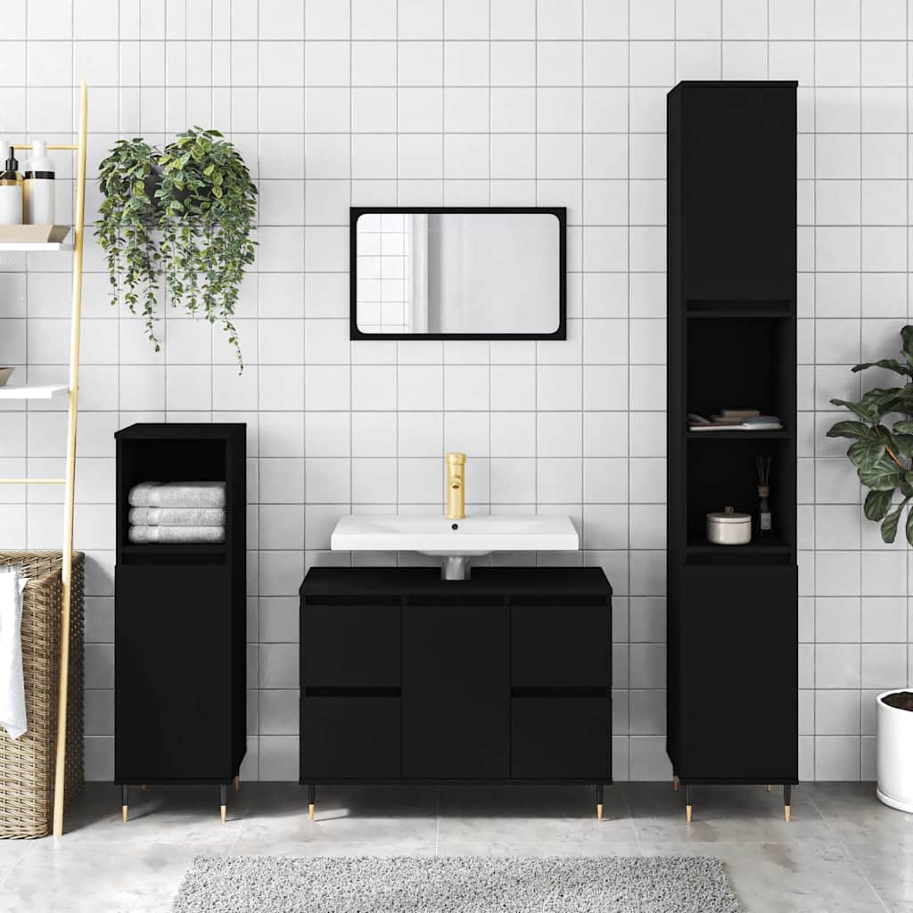 Bathroom Cabinet Black 80x33x60 Cm Particleboard