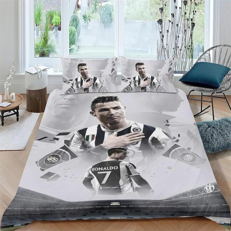 Exquisite Football Star Ronaldo 3D Print BoyBedding Set Duvet Cover Pillowcase Single Twin Size Gift for Student Adult 3pcs