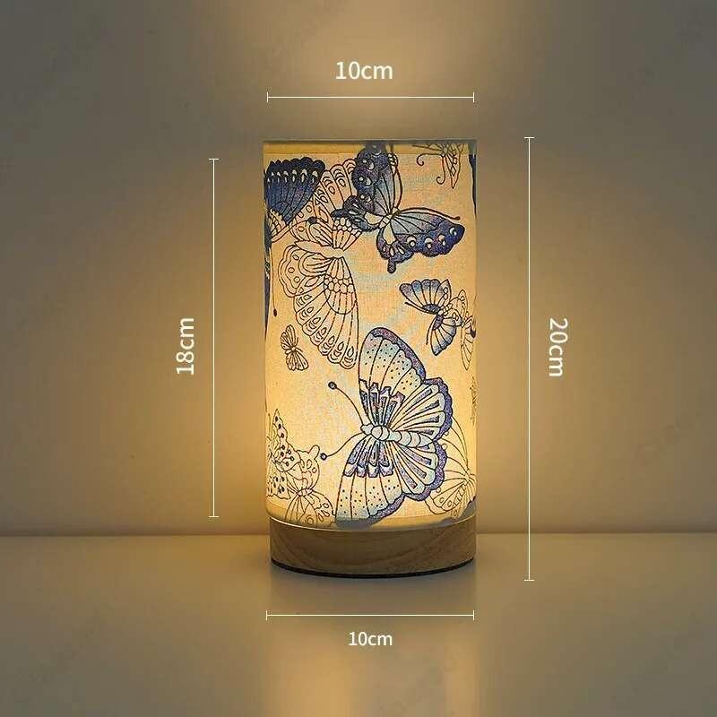 LED Fabric USB Desk Lamp Retro Butterfly Floral Bedside Night Light Bedroom Decor