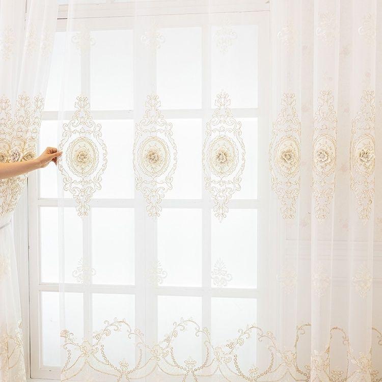 European Curtain Window Screen Living Room Balcony Relief Embroidery Embroidery Gauze Curtain Bedroom Shading