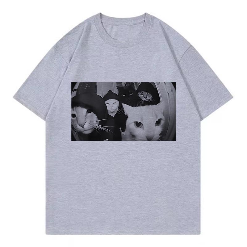 Streetwear Smoking Cat T Shirts Cat Tshirt Round Neck Short Sleeve Trendy Tee Shirt Streetwear Oversize Loose Tee