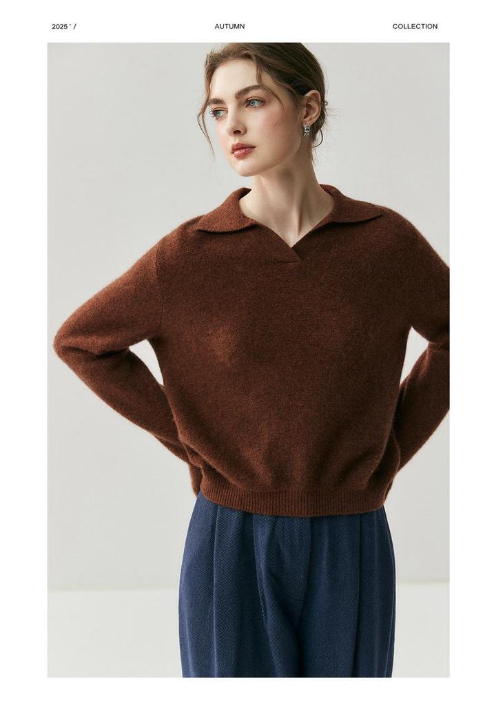 Women's High-End Cashmere Wool Polo Collar Sweater - Autumn Winter Loose Knitwear Base Layer