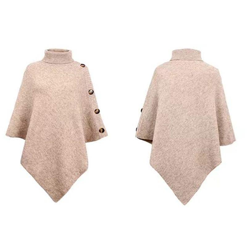 Autumn Winter Fashion Turtleneck Irregular Women Pullover Sweater Loose Shawl Cape Solid Color Knitted Cover Up Long Tops Office Casual Clothing
