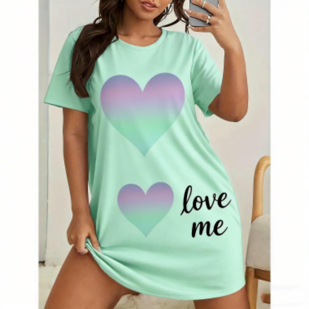 Love Me Print For Women Short Sleeve Sleepwear Dresses Loose Casual Fit Tee Nightwear Home Clothes Nightie Loungewear Dresses