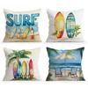4pcs/set Watercolor Summer Surfing Cushions Pillowcase Polyester Cushion Cover Throw Pillow Pillowcover Home Car Sofa Decor