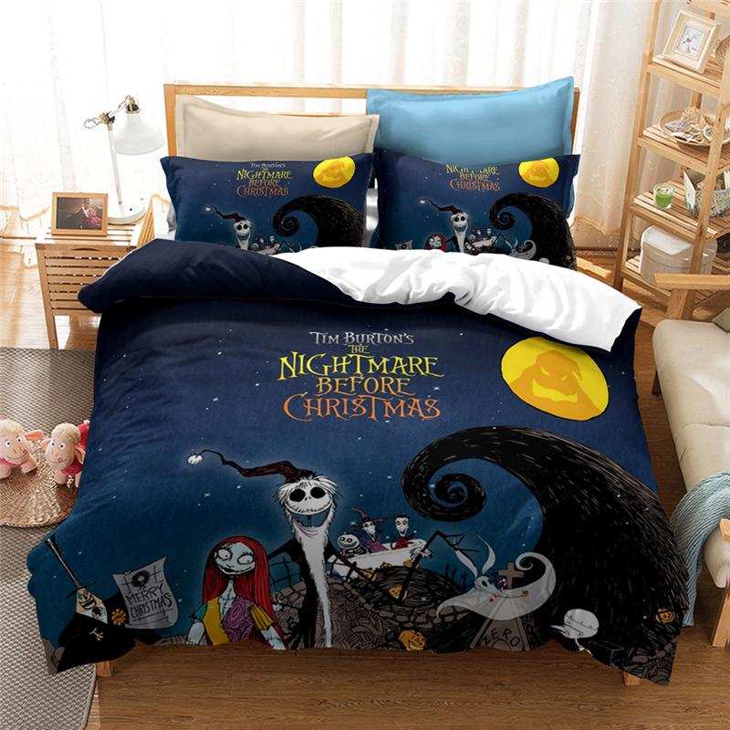 New Nightmare Before Christmas Soft Duvet Cover With Pilow Cover Bed Linen Set Jack And Saly 3D Skul Christmas Beding Set Bedrom Decor