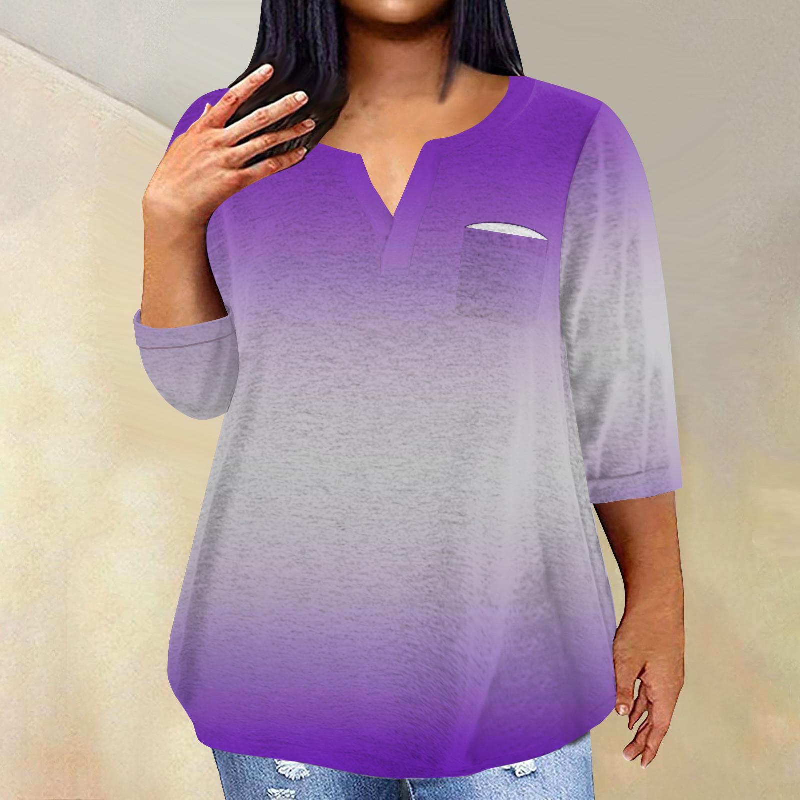 

Женский модный повседневный пуловер с рукавами три четверти и V-образным вырезом с принтом, топ с рукавами 4/3 L фиолетовый