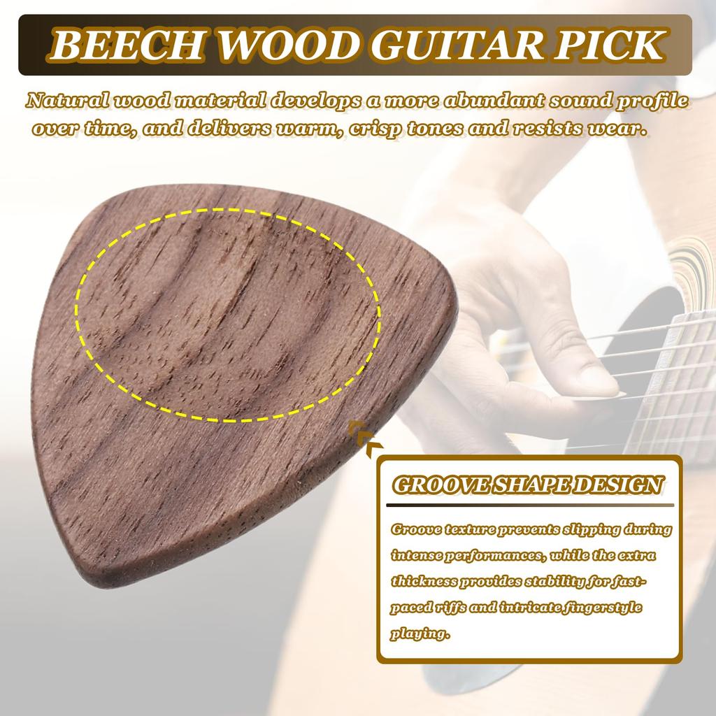 uxcell Wooden Guitar Walnut Wood with with Storage Case and Bass Reddish Brown 10-Pack Picks, 2.5mm Grooving, (for Electric, Acoustic, Guitars),