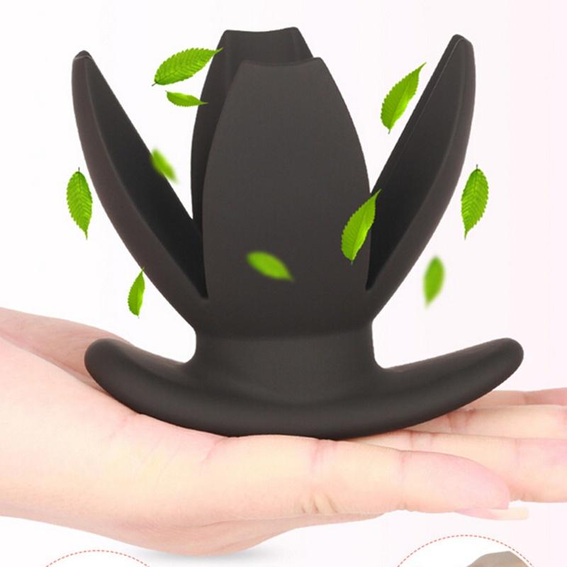 Top Silicone Flower Opening Butt Plug Expander for Men Woman Adult Erotic Sex Toys (Color: Black)