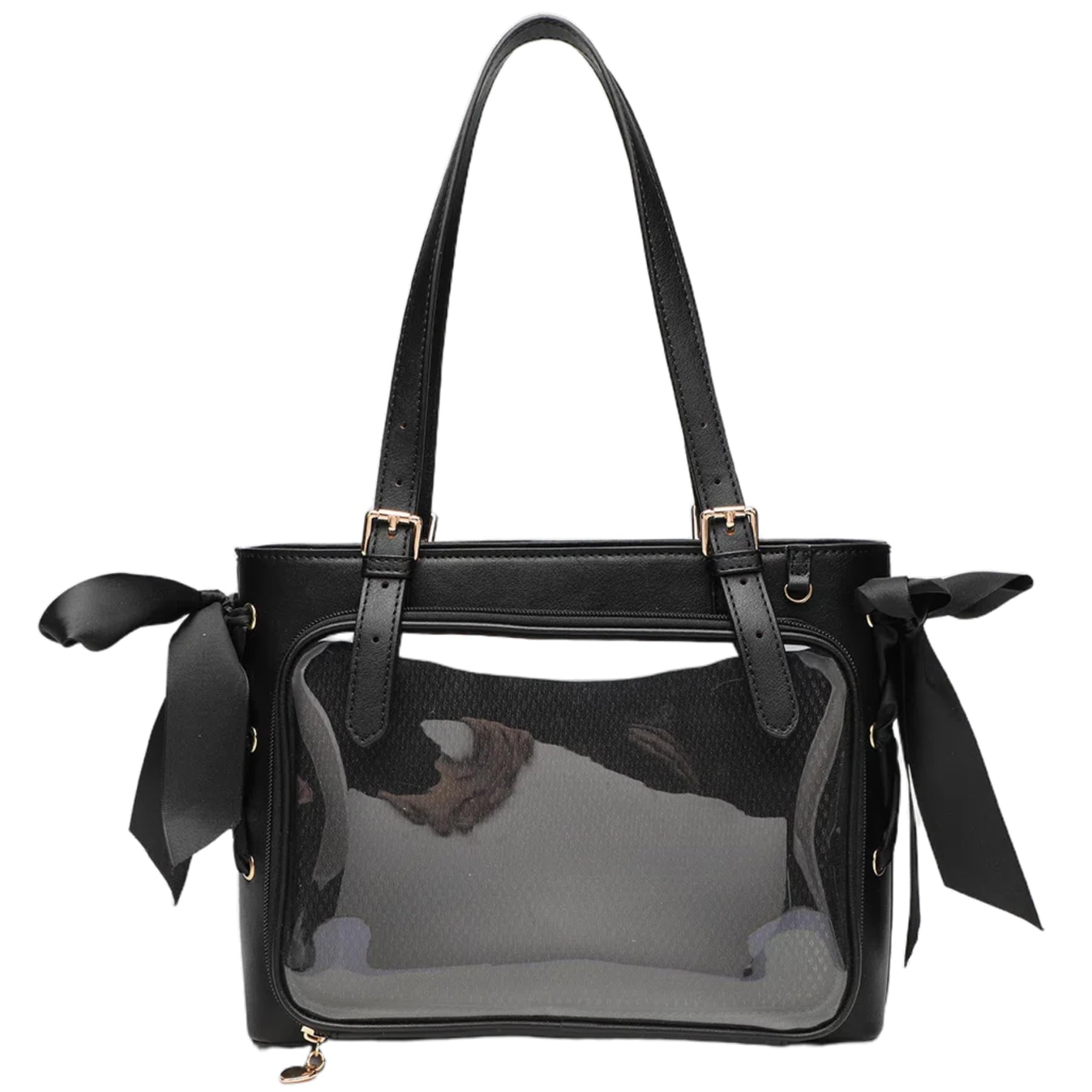 

Ita Shoulder Perfect for your favorite PU Leather and Transparent PVC with a Perfect for Everyday Black [HIKKER-LINK] Women s Bag idols. Bow, Cute, чорний