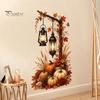 Thanksgiving Window Clings Autumn Pumpkin Street Lamp & Maple Leaves Wall Sticker, Waterproof PVC Fall Harvest Atmosphere Decor Decal, Decorative Peel