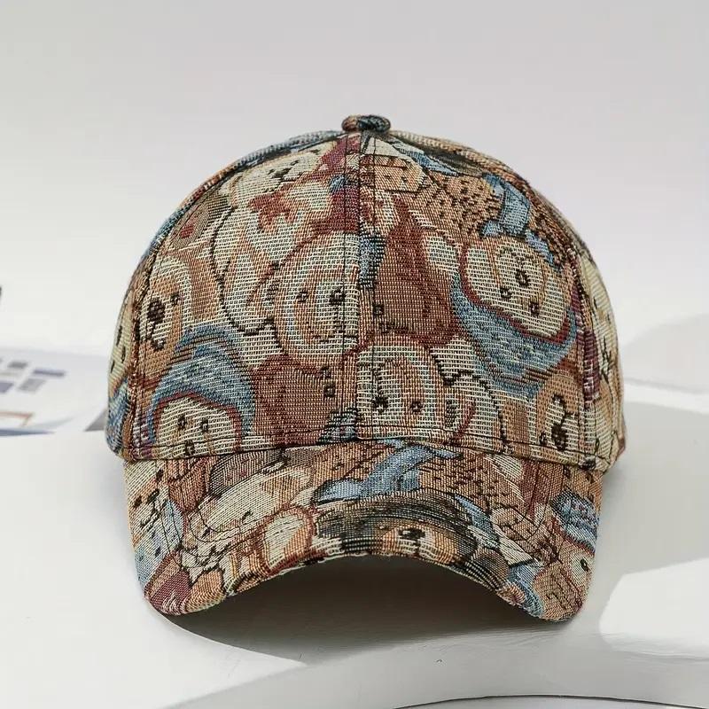 Trendy Cute Bear Print Hard Top Baseball Cap, Unisex Sun Protection Duckbill Cap, Daily Cotton Sport Cap