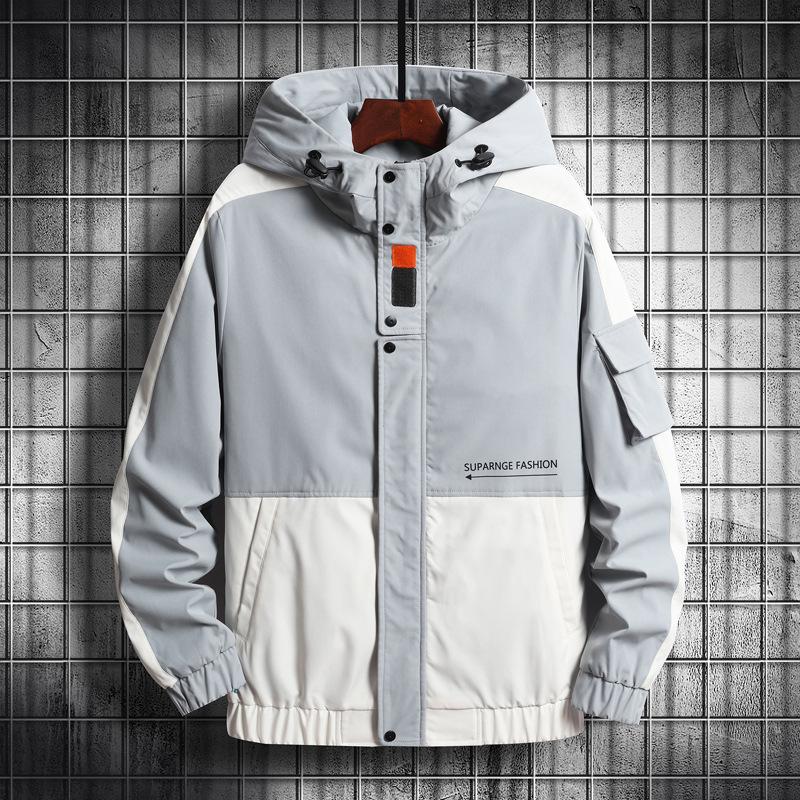 

Мужская рабочая куртка весенне-осенняя корейская повседневная по цвету с капюшоном XXXXL