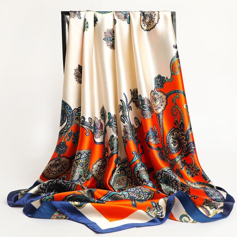 90X90CM Square Women Scarves Silk Office Ladies Hair Neck Bandanna Headband Foulard Headcloth Muslim Headscarf Female Muffler