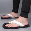 Herren Schwarz Leder Pantoffeln Einfache Flache Sommer Weiße Flip-Flops Outdoor Sandalen Braun Offene Zehen Strand Schuhe Übergröße