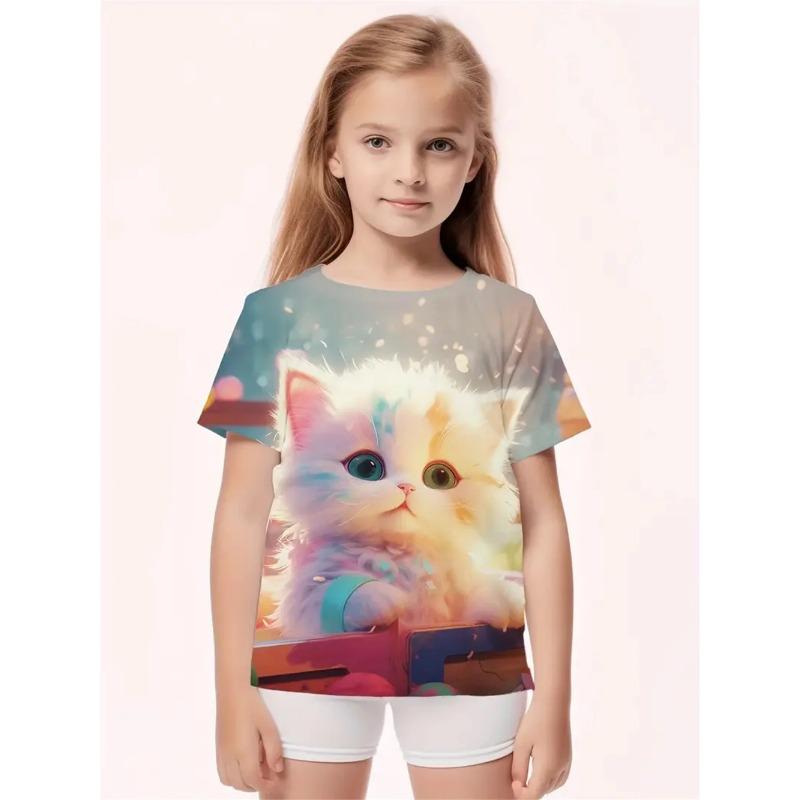 Dívčí oblečení Roztomilý zvířecí kreslený kočka 3D potisk Módní ležérní trička Vtipná dívčí trička