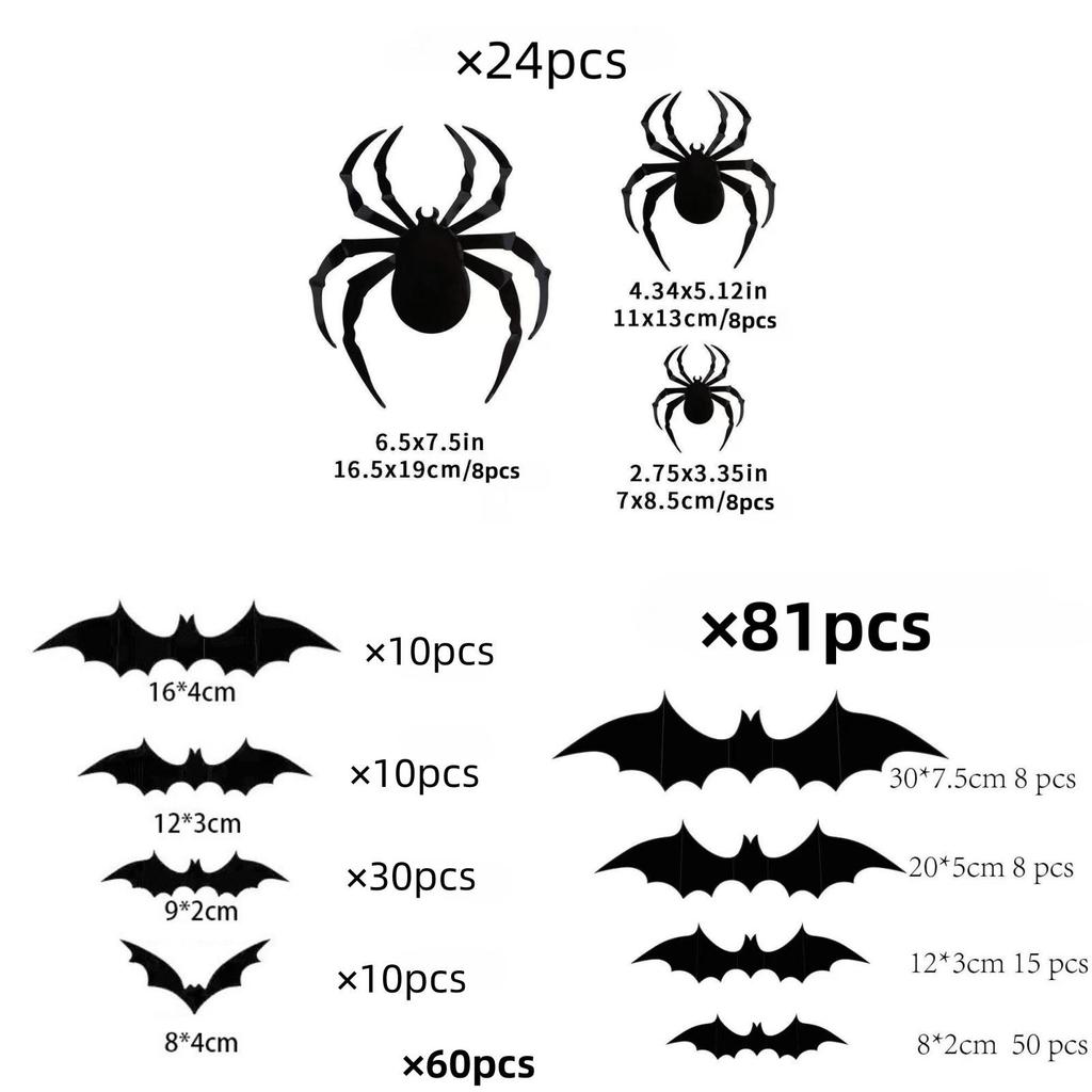 Halloween Bat 3d Wall Decals Pack With Plastic Material For Spooky Decor