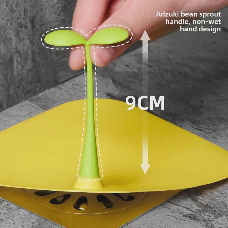 Bean Sprout Silicone Floor Drain Cover: Deodorizing, Anti-Insect Sticker for Bathroom.