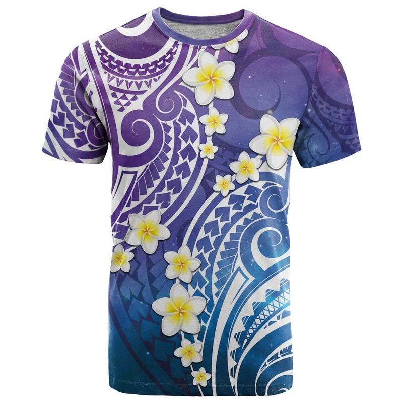 Men 7-colors Hibiscus 3D Printed O-Neck Short Sleeves Casual Oversized Street T-shirts Clothes Polynesian Tiki T Shirt For