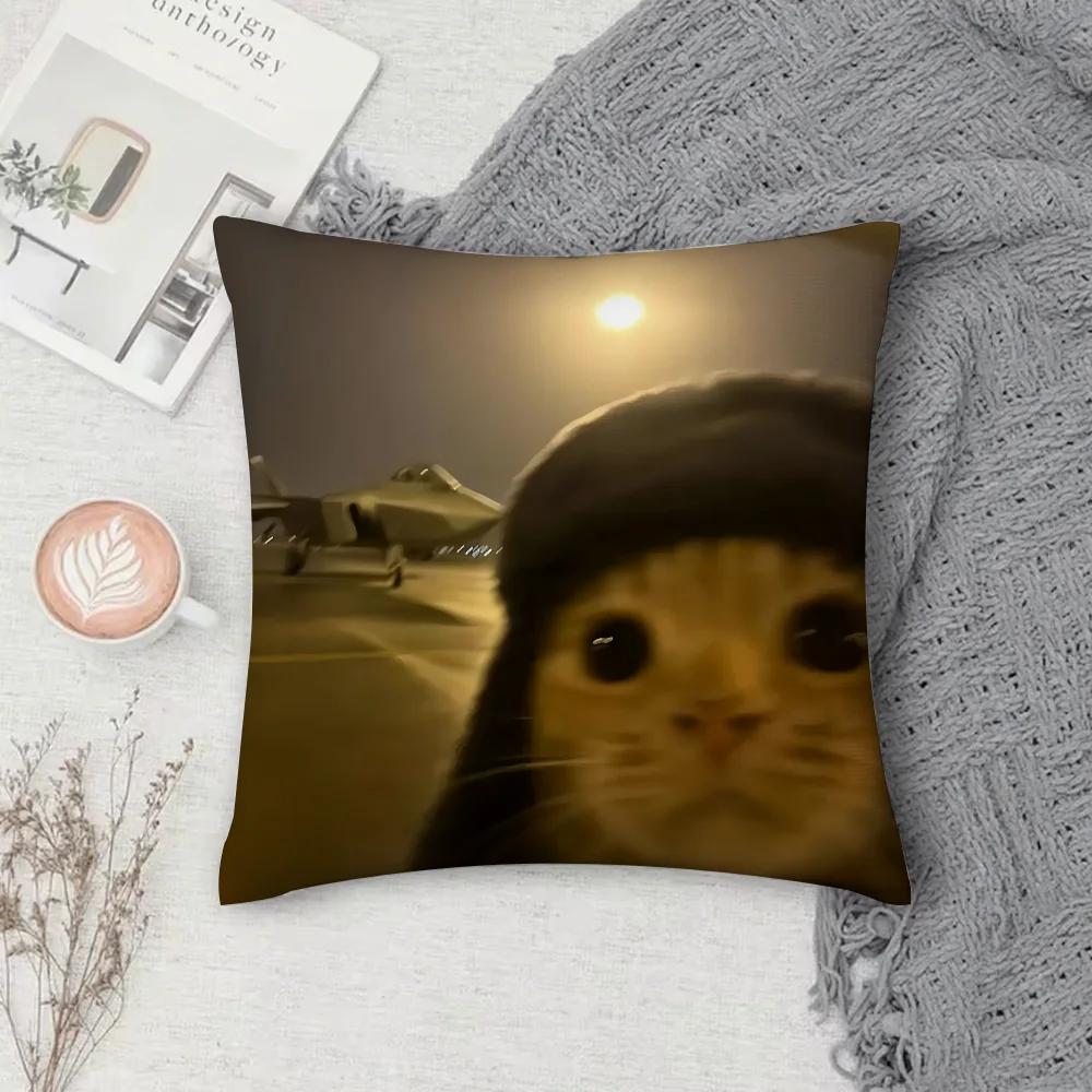 Funny Cat Meme Pillow Cover Short Plush Polyester Cushion Case Decor Throw Pillowcase Home Deco