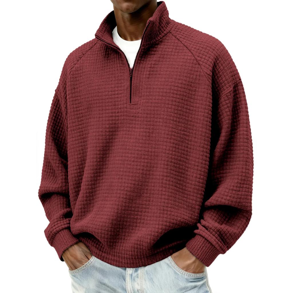 Men's Retro Plaid Long Sleeve Zip-Up Sweatshirt with Stand Collar Casual Fall Winter