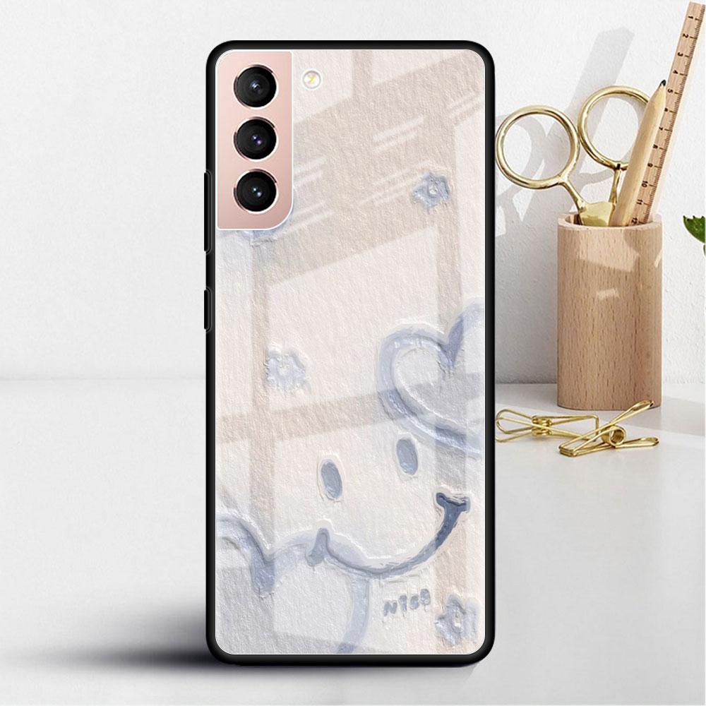 Flower Cute Glass Case For Samsung Galaxy S22 S20 FE S21 Plus Phone Cover S10 5G S9 Note 20 Ultra 10 Lite Shell