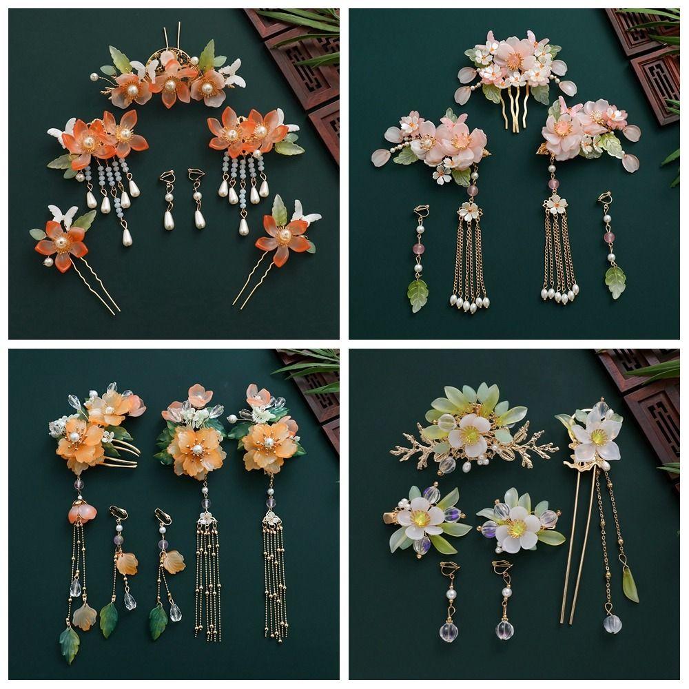 Flower Hanfu Hair Stick Tassel Chinese Style Hairpin Set Retro   Cheongsam