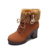 Women's Block Heeled Ankle Boots, Faux Pearl Decor Knit Stitching Booties, Fashion Winter Zipper High Heeled Boots